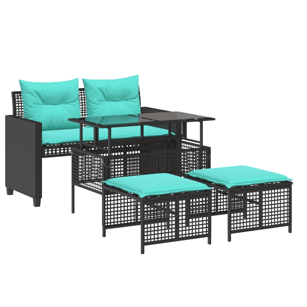 Patio Sofa Set Black PE rattan Large Removable Covers