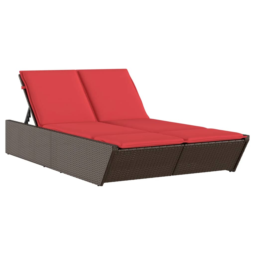 Patio Double Sun Lounger Brown PE Rattan Double