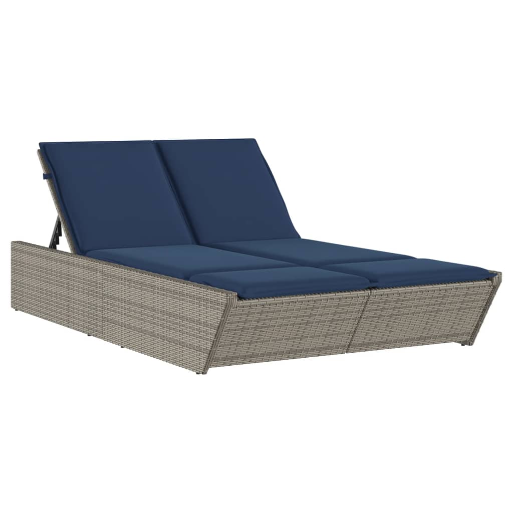 Patio Double Sun Lounger Gray PE Rattan Double