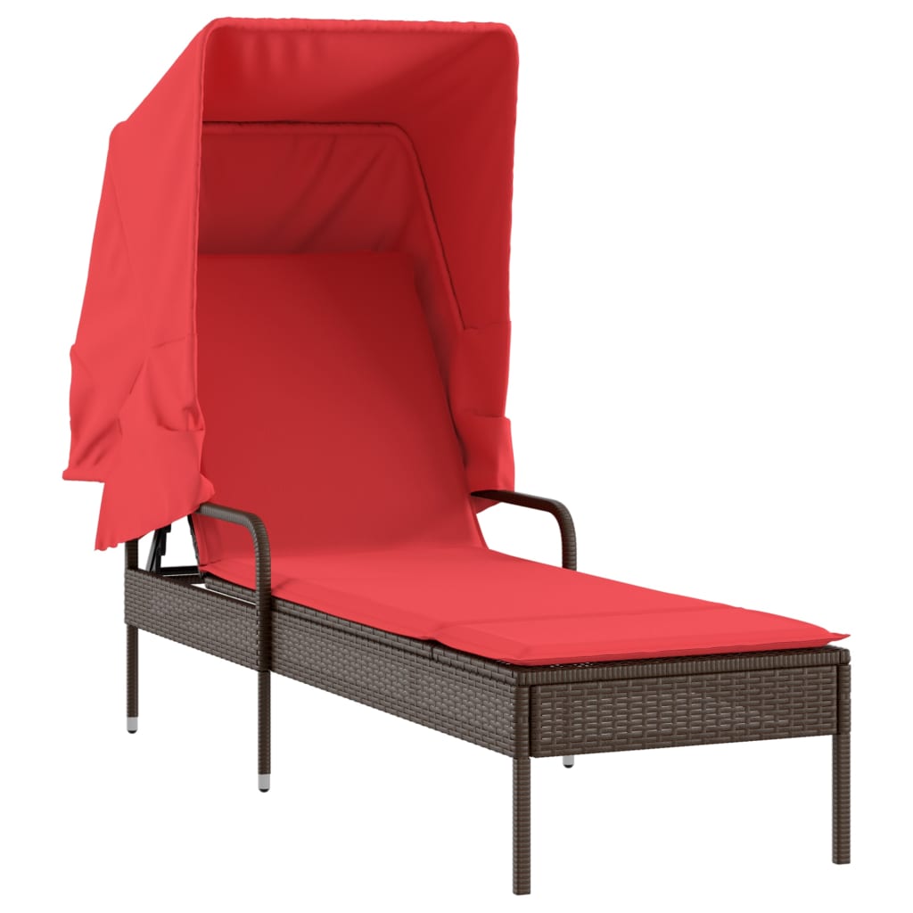 Patio Sun Lounger Brown Poly Rattan and powder-coated steel