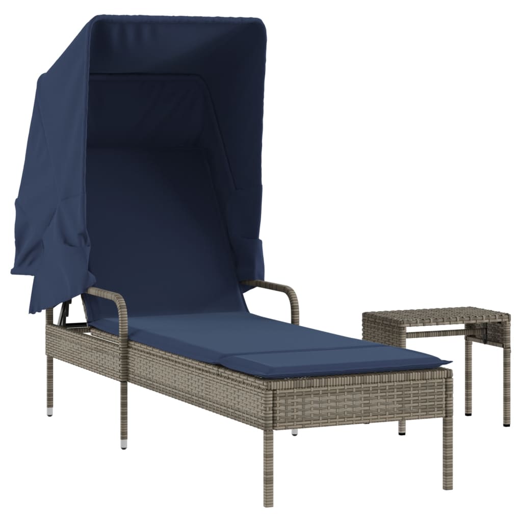 Patio Sun Lounger Gray PE rattan, powder-coated steel, polyester