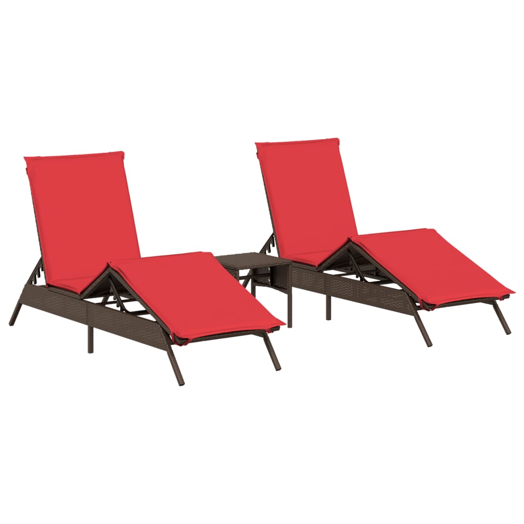 Sun Lounger Brown PE rattan, powder-coated steel, fabric, foam