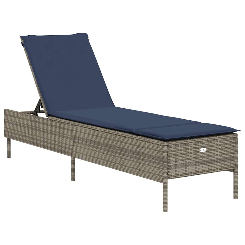 Patio Sun Lounger Gray PE rattan Standard Height-Adjustable