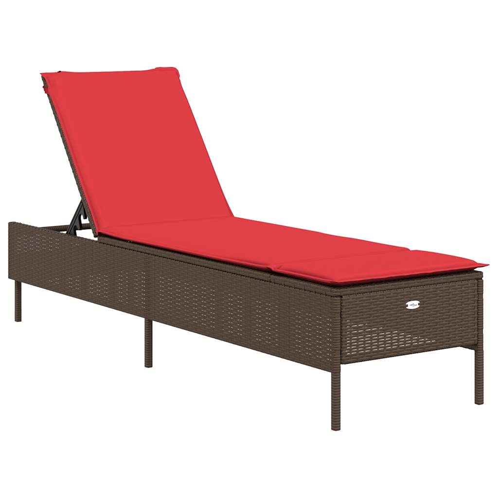 Patio Sun Lounger Brown, Red PE rattan, powder-coated steel