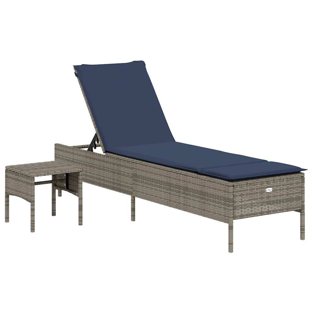 Patio Sun Lounger Grey PE rattan Single Multi-Position Backrest