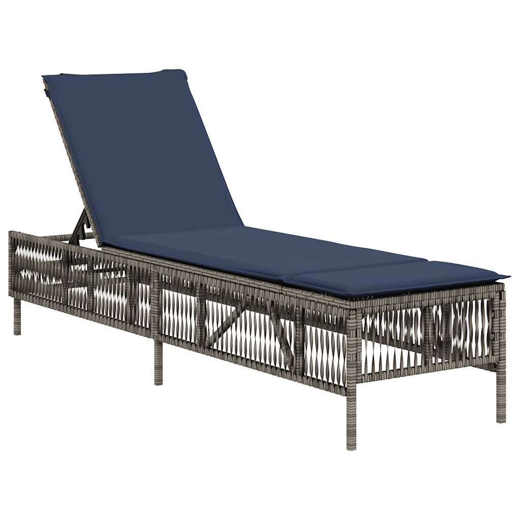 Patio Sun Lounger Grey PE rattan Large Multi-Position Backrest