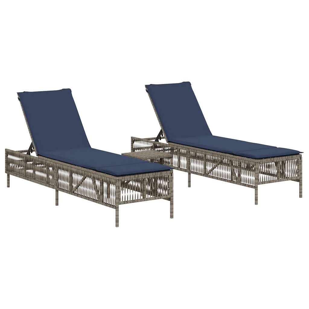 Patio Sun Lounger Grey PE rattan, Powder-coated steel Standard