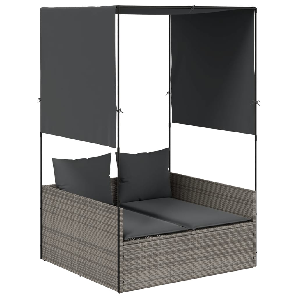 Double Sun Lounger Grey PE rattan, powder-coated steel, polyester