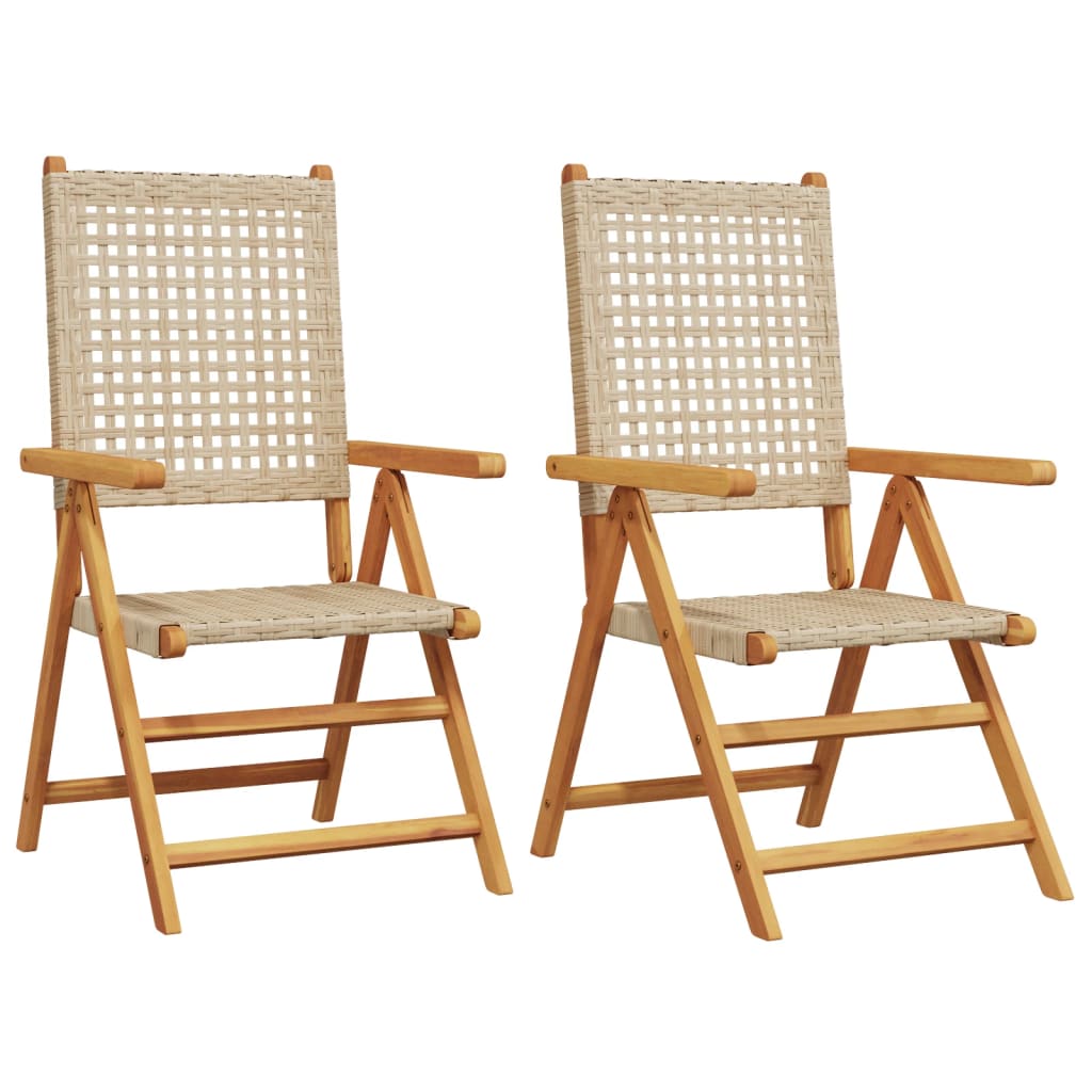 Garden Chair Set of 2 Beige Solid Acacia wood, Poly Rattan