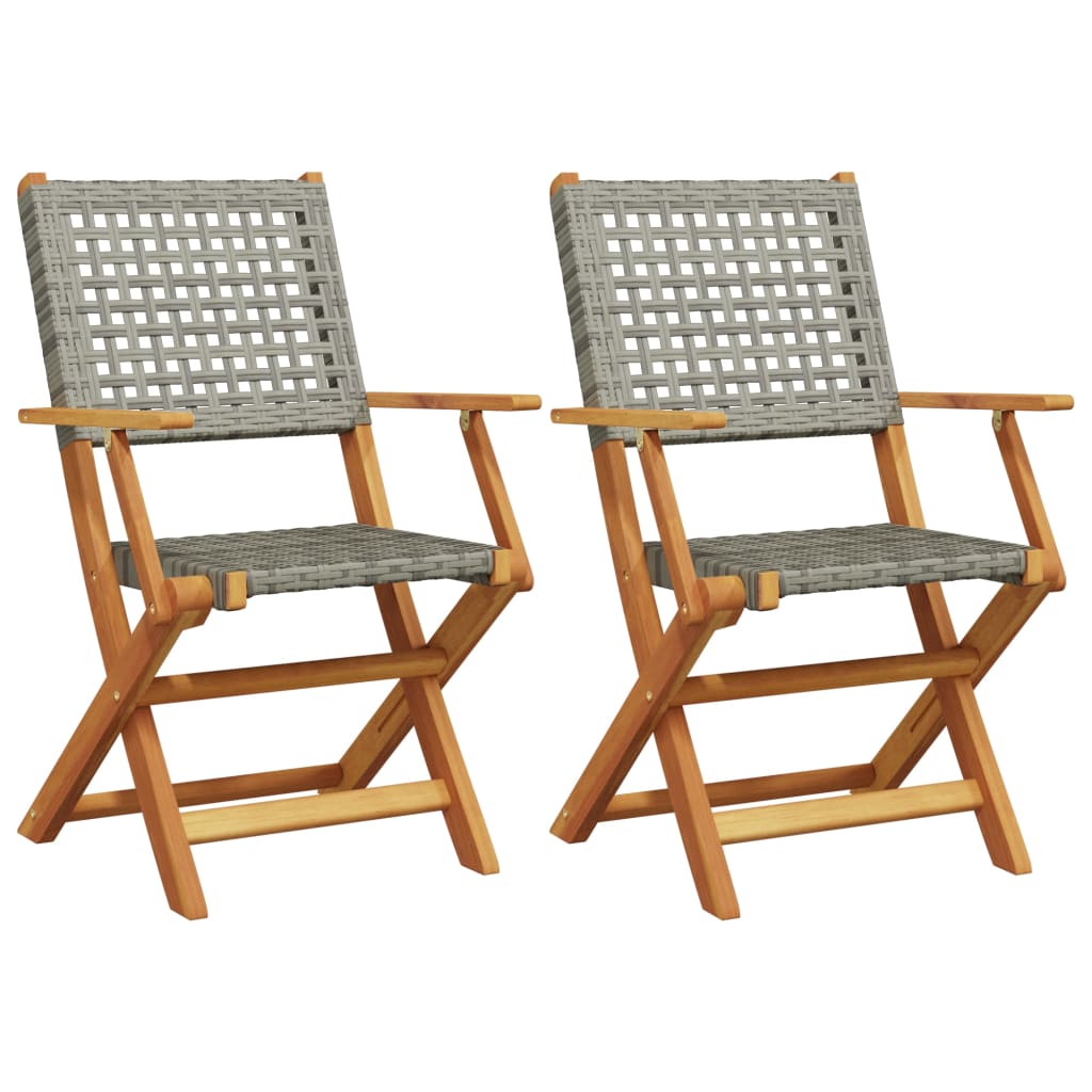 Garden Chair Set of 2 Gray Solid acacia wood Medium Foldable