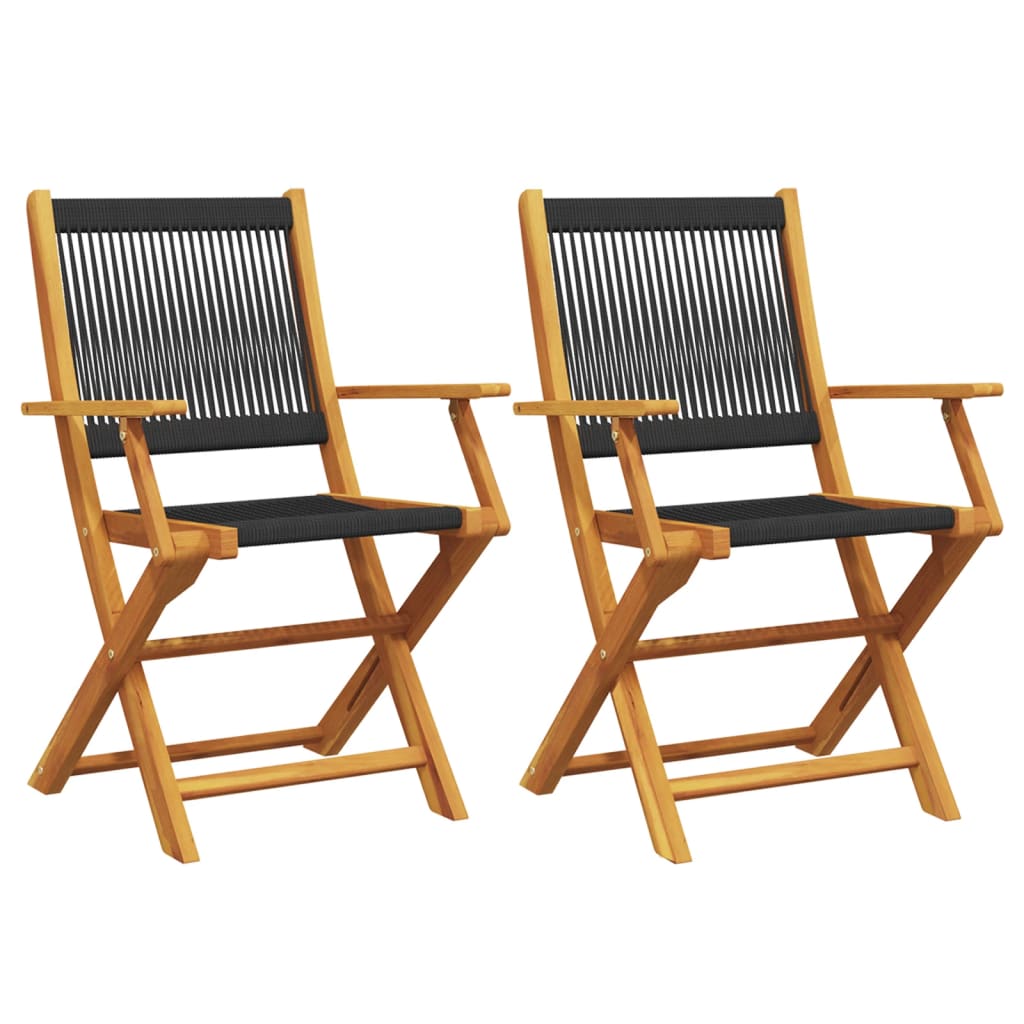 Garden Chair Set of 2 Black Solid acacia wood, Polypropylene