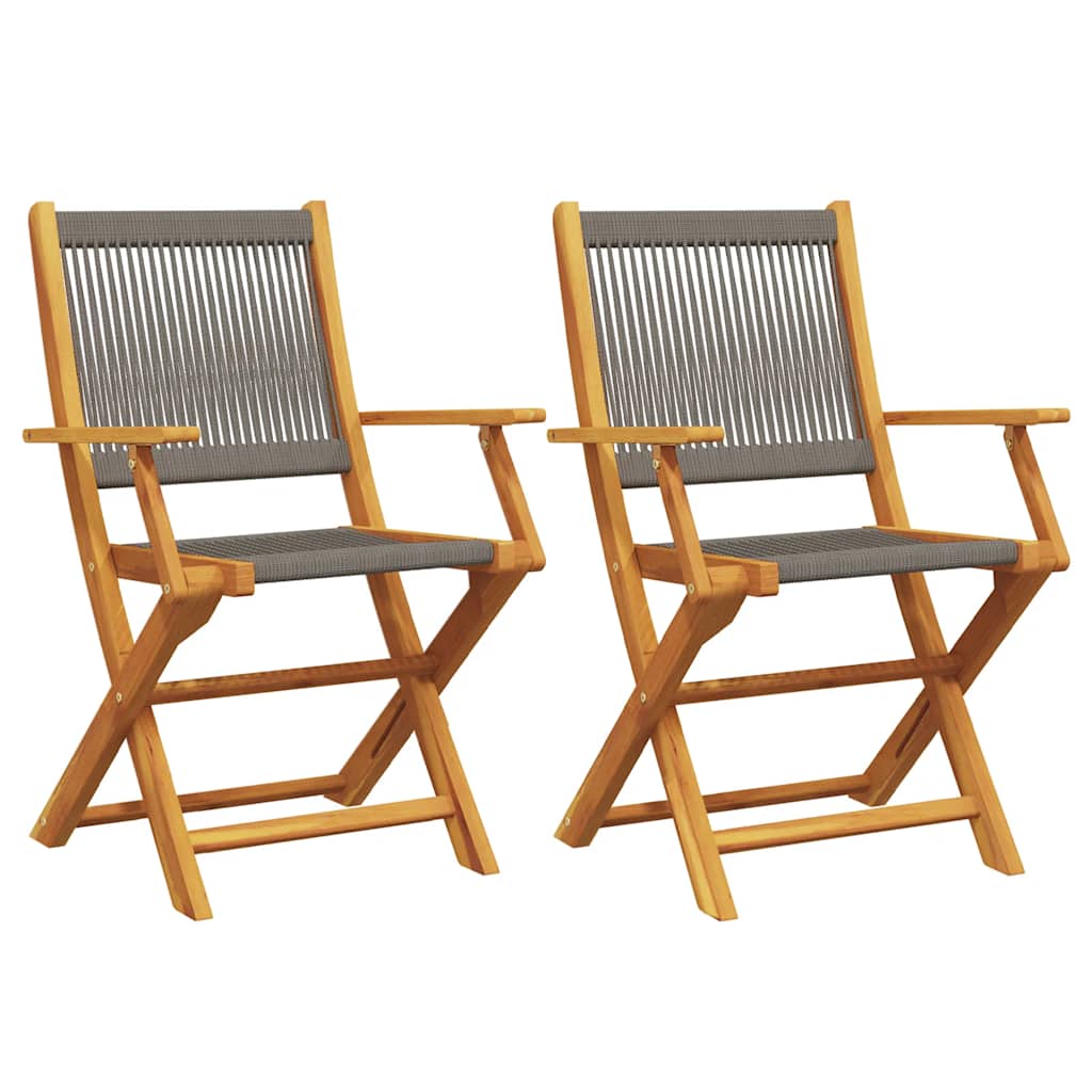 Garden Chair Set of 2 Grey Solid Acacia Wood and Polypropylene