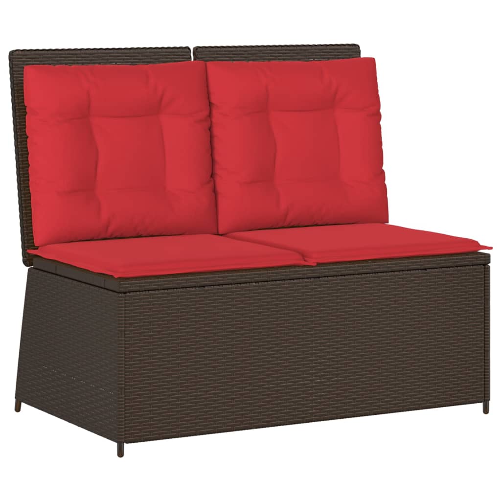Reclining Patio Bench with Cushions Brown Poly Rattan