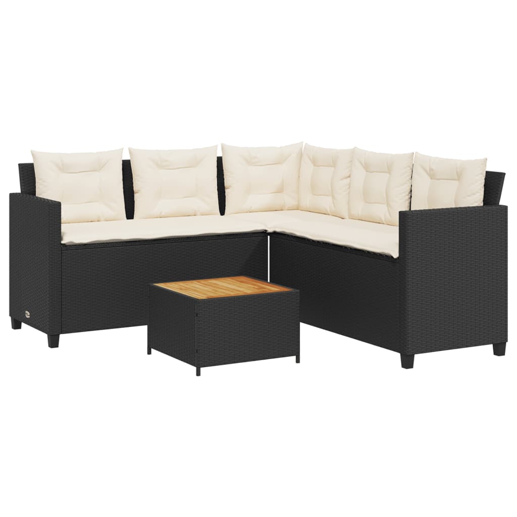 Garden Sofa Black PE rattan, powder-coated steel, solid acacia wood