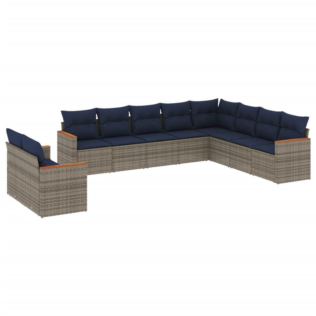 10 Piece Garden Sofa Set with Cushions Grey Poly Rattan