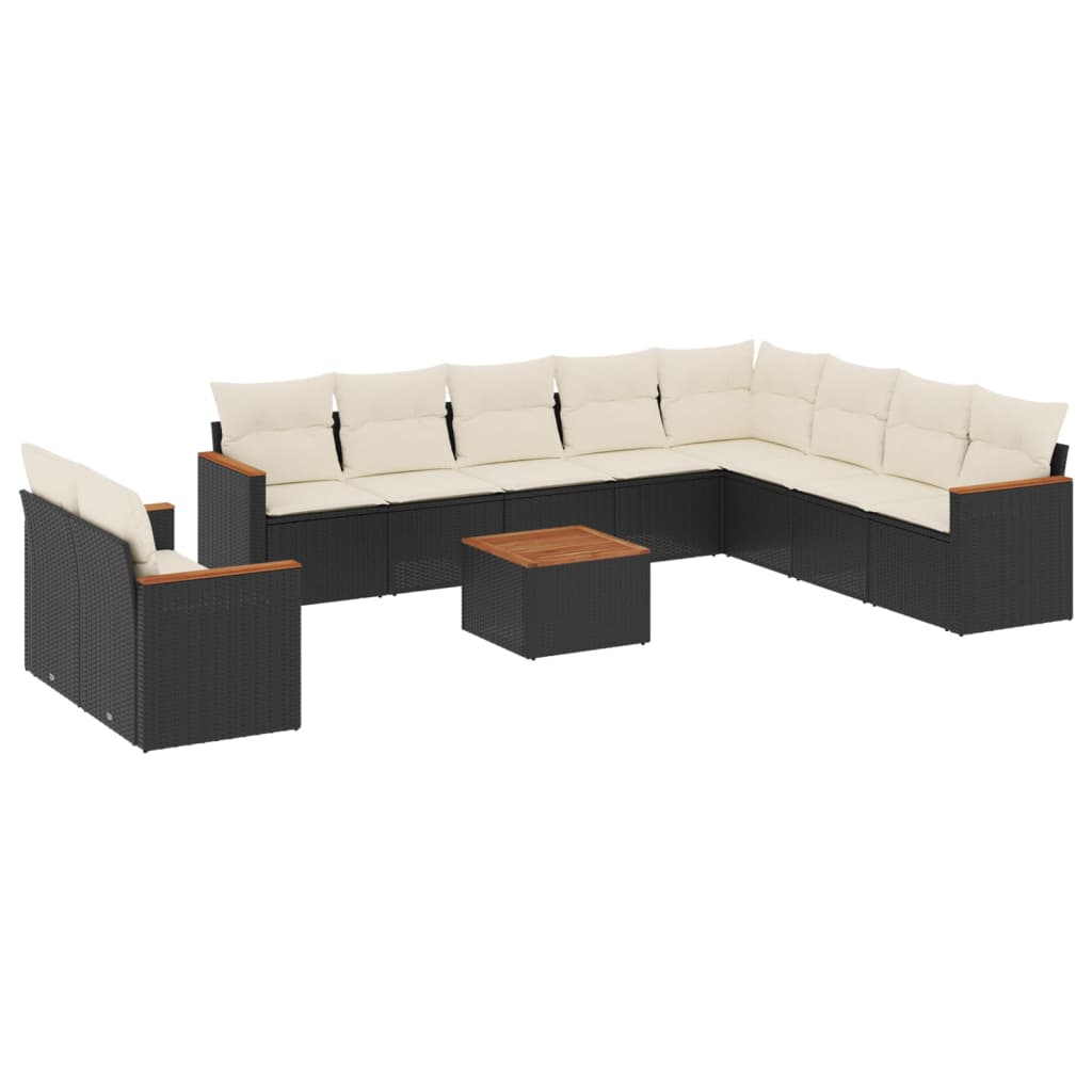Garden Sofa Set Black Poly Rattan Large Modular