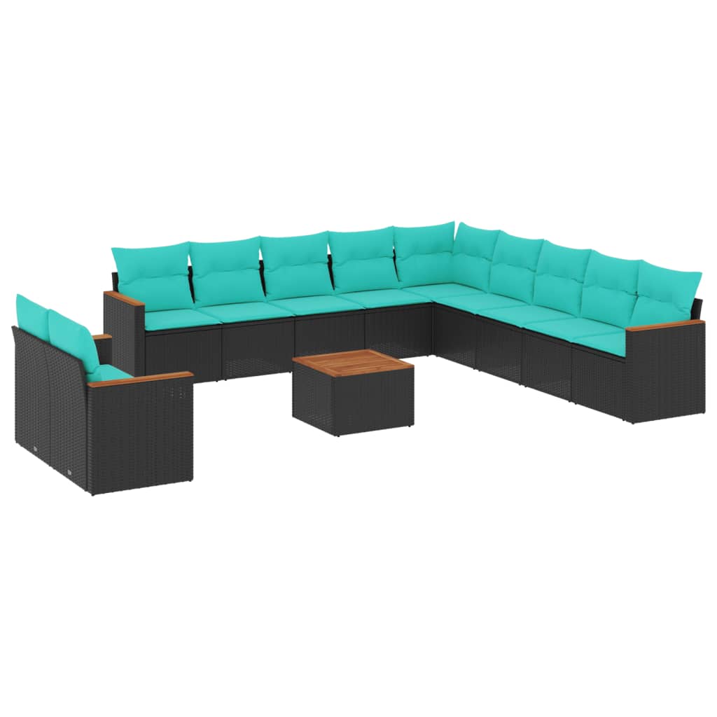 12 Piece Garden Sofa Set with Cushions Black Poly Rattan