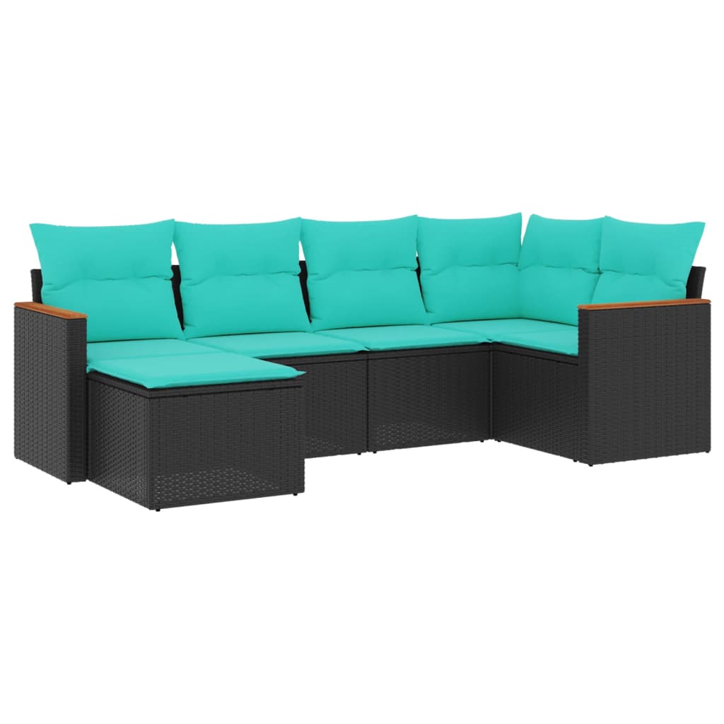 Patio Sofa Set Black PE Rattan, Powder-Coated Steel, Polyester Fabric