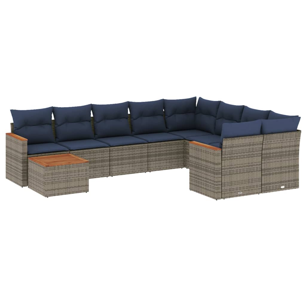 10 Piece Garden Sofa Set with Cushions Grey Poly Rattan