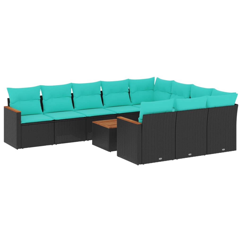 11 Piece Garden Sofa Set with Cushions Black Poly Rattan