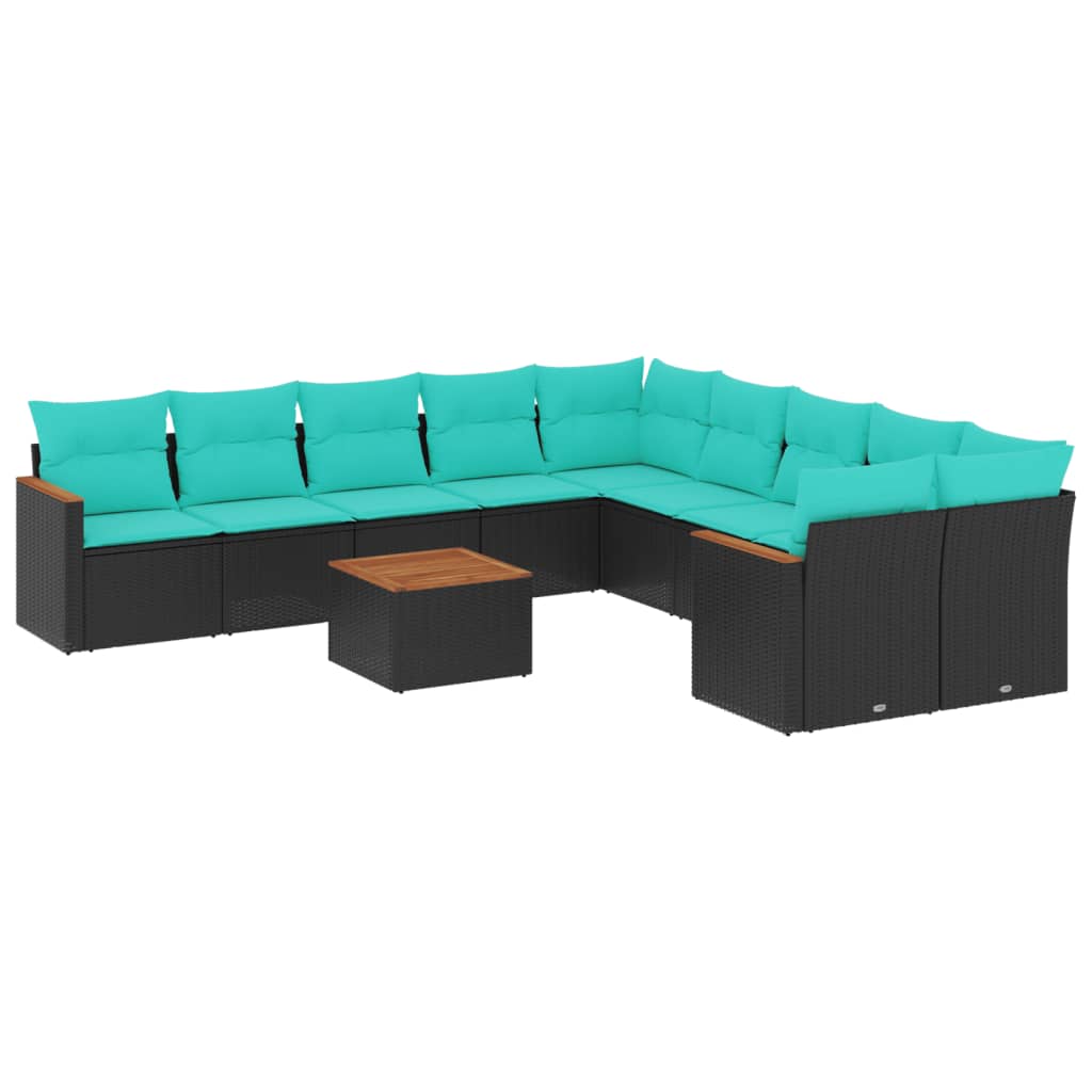 11 Piece Garden Sofa Set with Cushions Black Poly Rattan