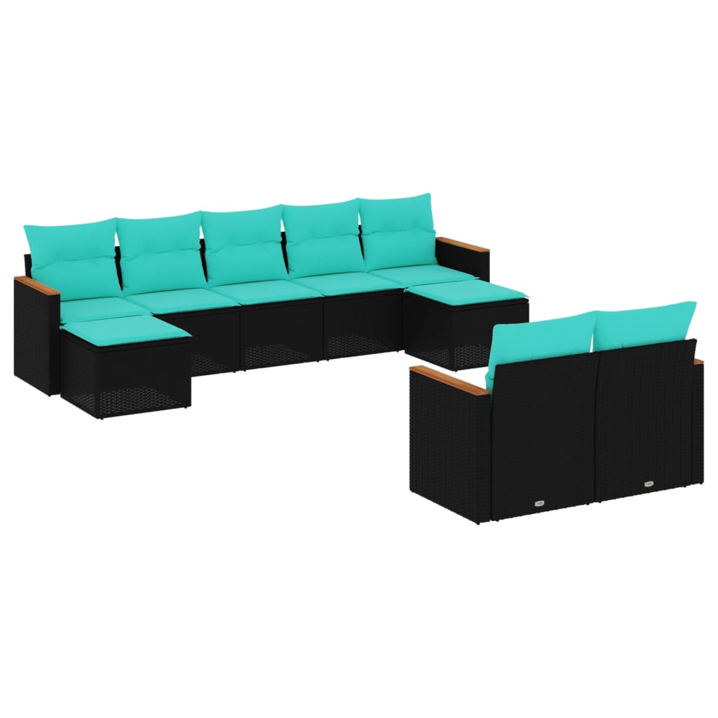 Patio Sofa Set Black PE Rattan, Powder-Coated Steel Large Modular