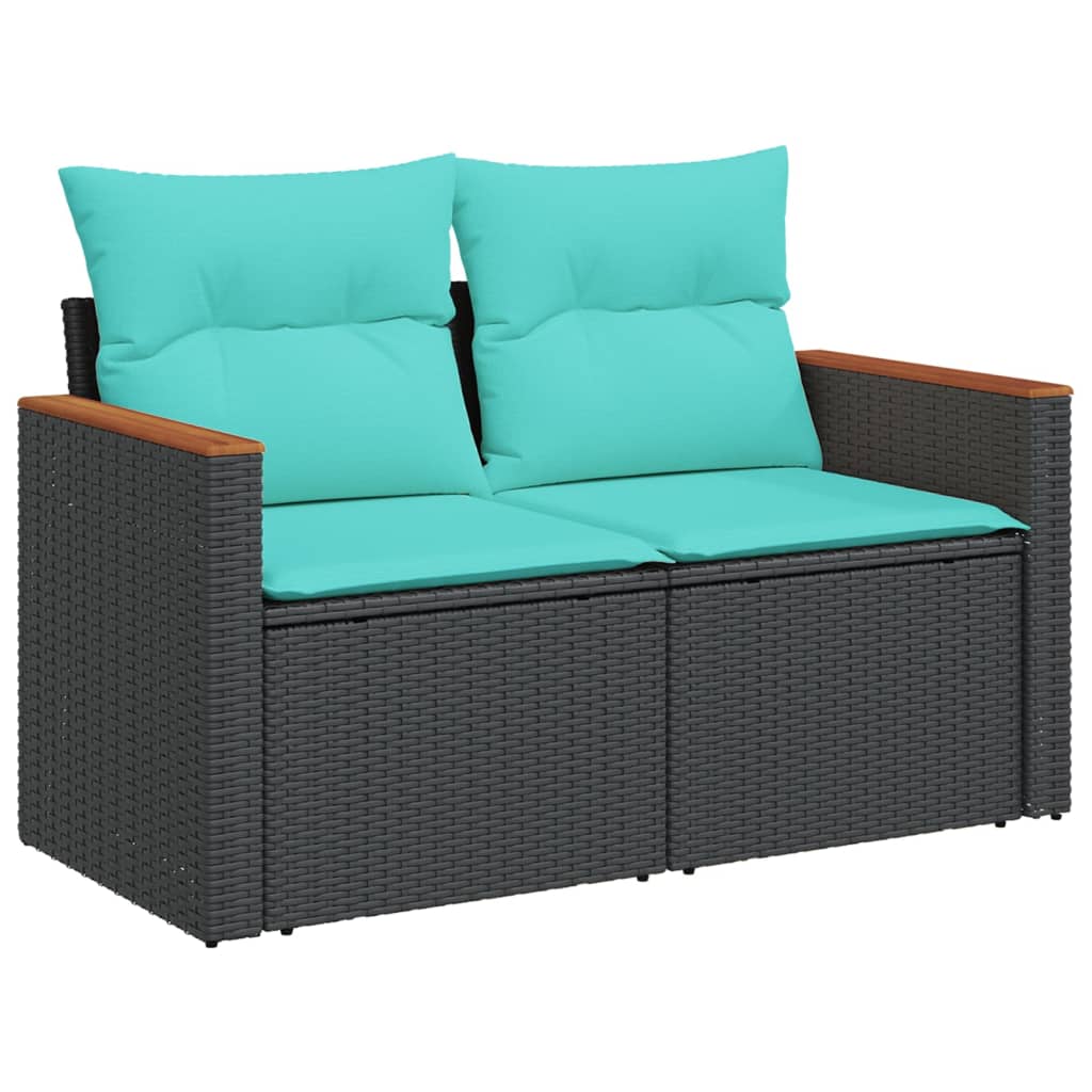 Patio Sofa Set Black PE rattan, powder-coated steel 11 Piece Set