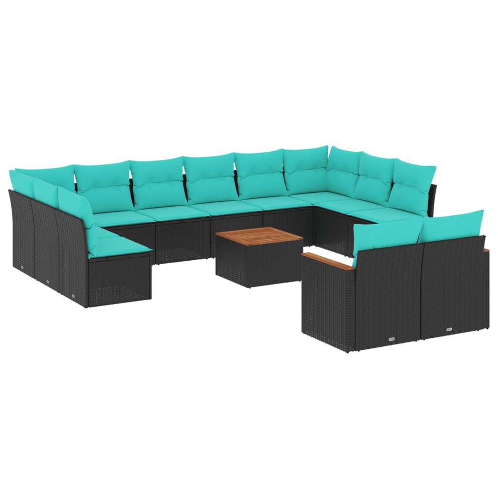 13 Piece Garden Sofa Set with Cushions Black Poly Rattan