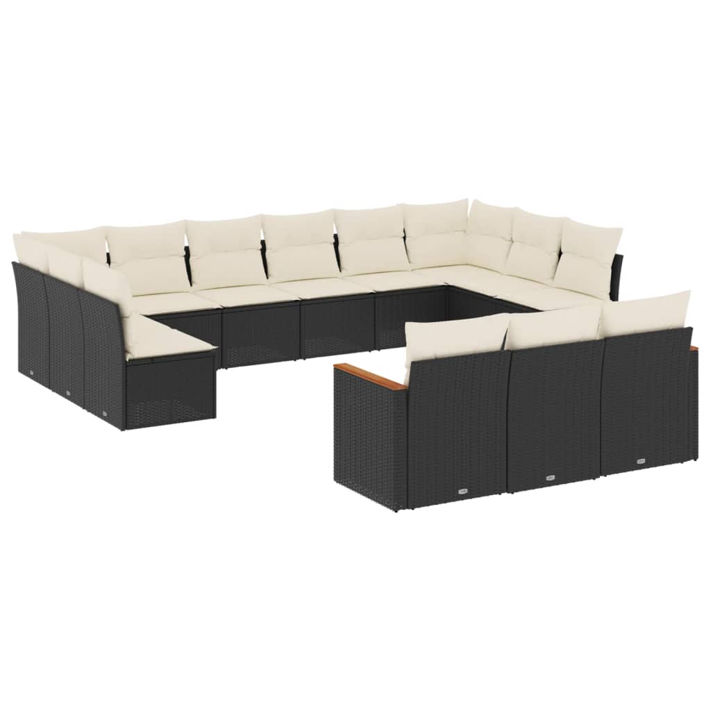 Garden Sofa Set Black PE rattan, Powder-Coated Steel 13 pieces