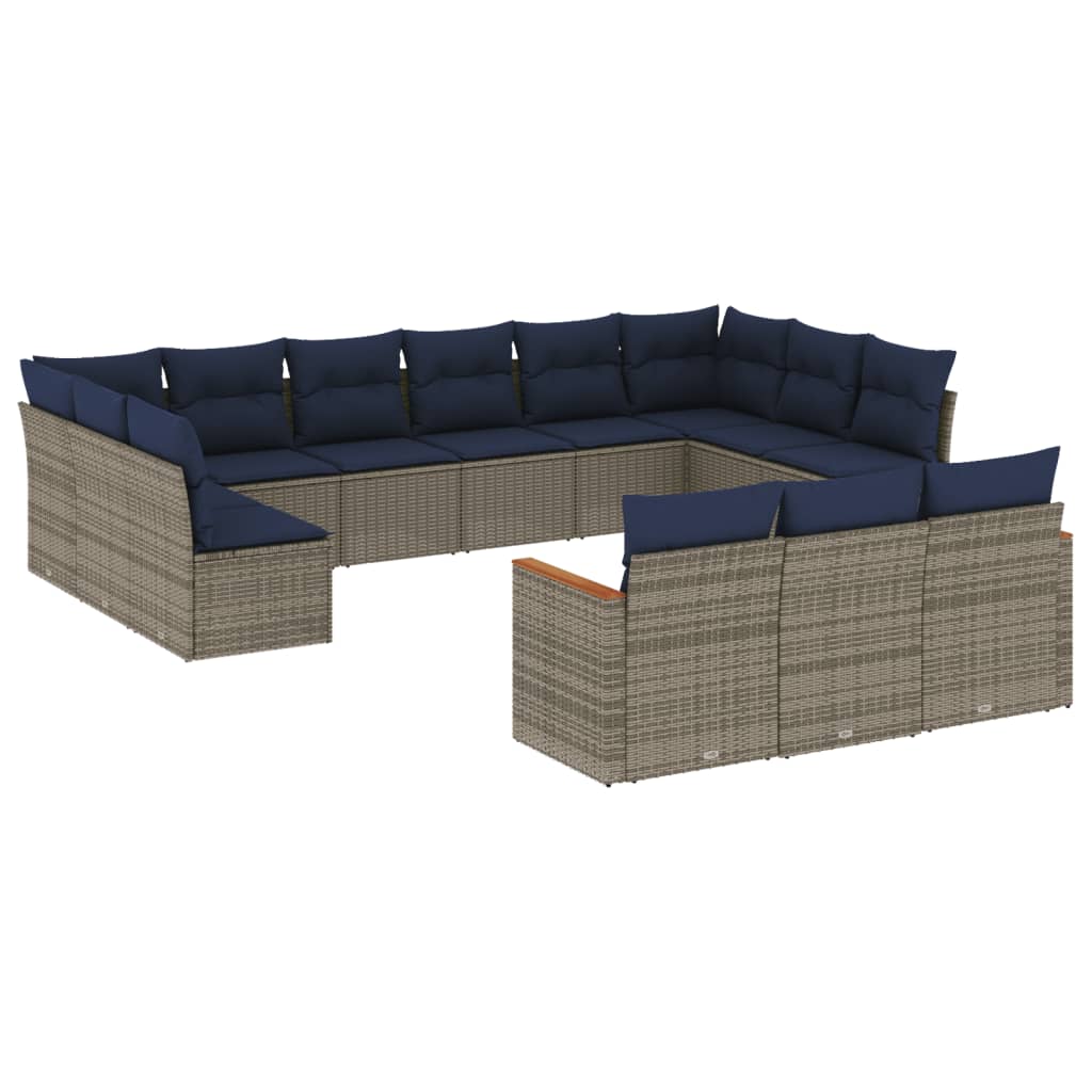 13 Piece Garden Sofa Set with Cushions Grey Poly Rattan