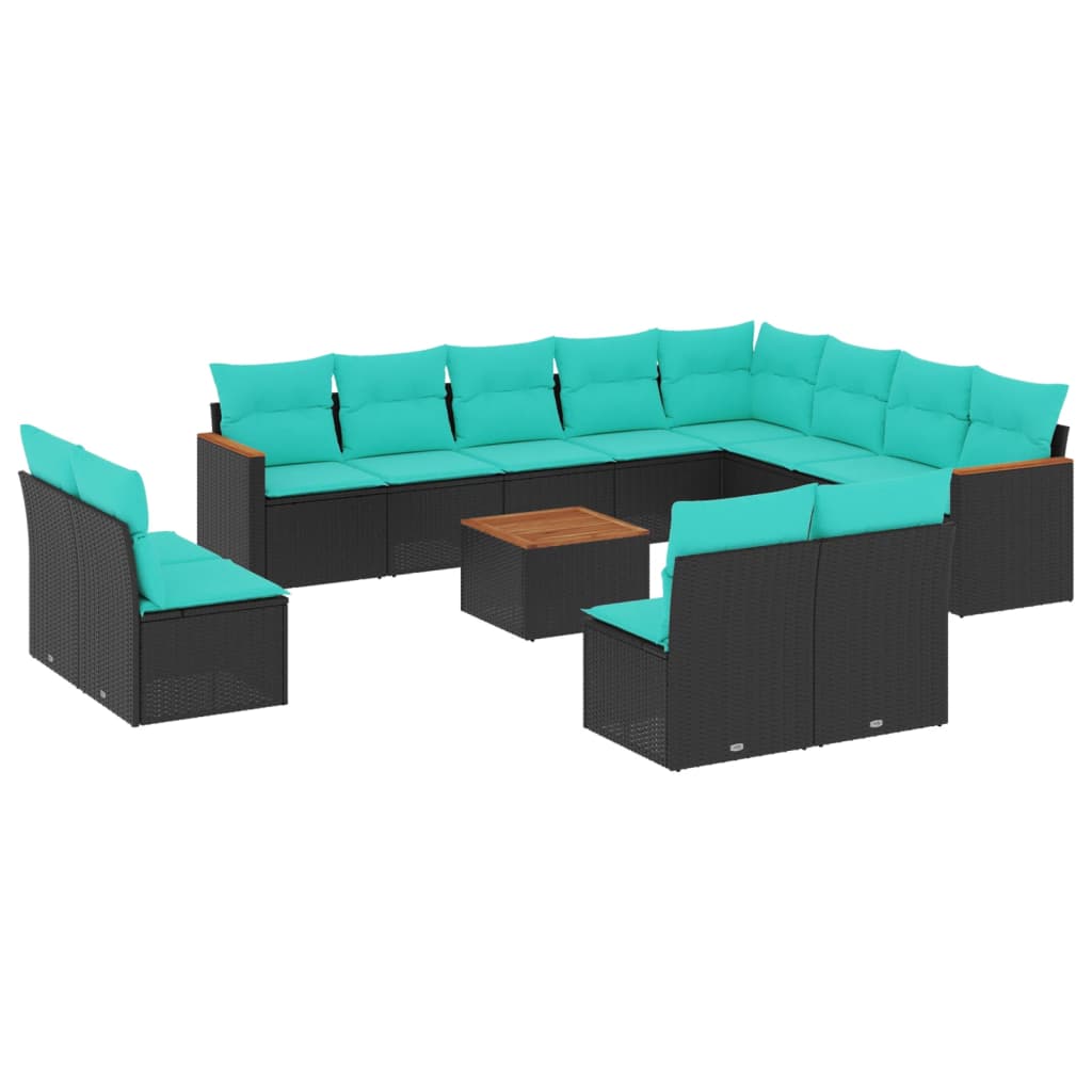 13 Piece Garden Sofa Set with Cushions Black Poly Rattan