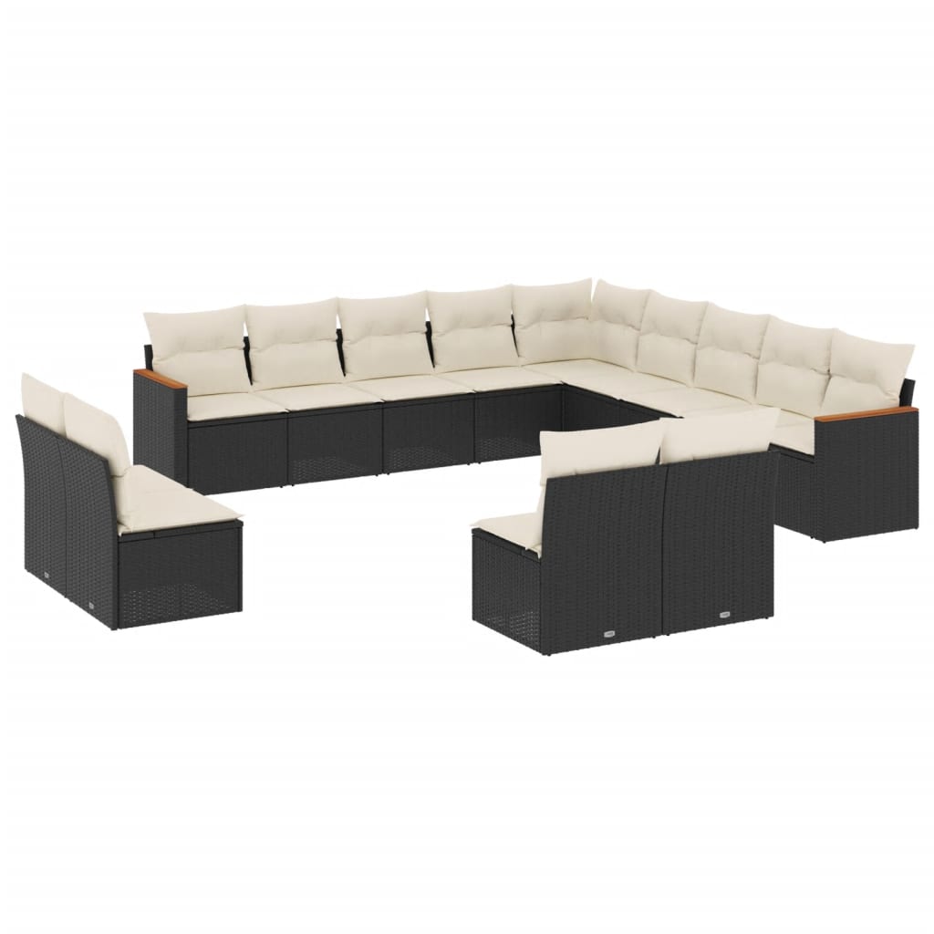 Garden Sofa Set Black, Cream White Poly Rattan, Powder-Coated Steel