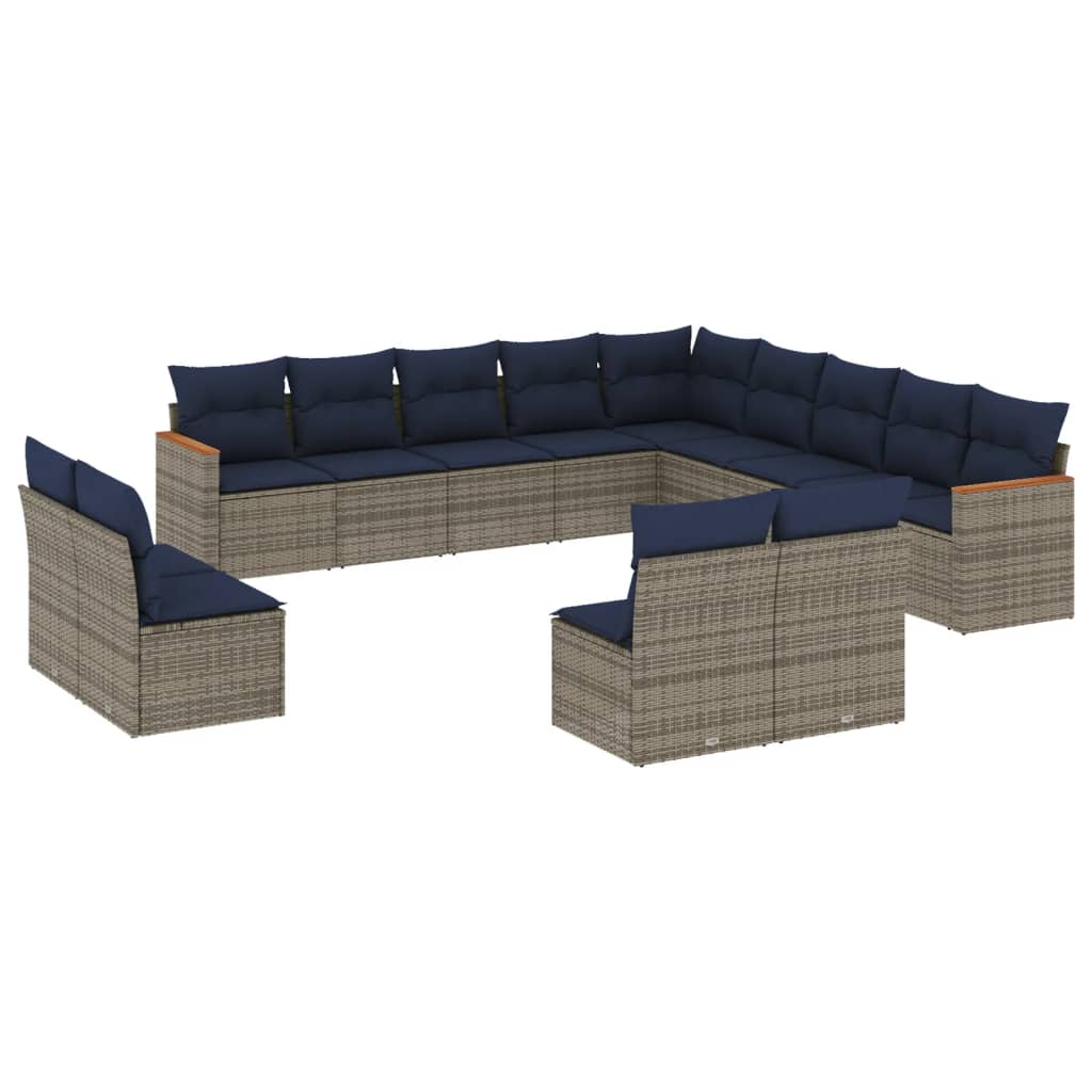 13 Piece Garden Sofa Set with Cushions Grey Poly Rattan