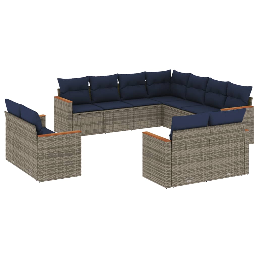 11 Piece Garden Sofa Set with Cushions Grey Poly Rattan