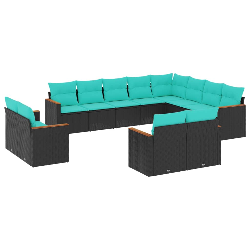 Patio Sofa Set Black PE Rattan 12 Piece Set