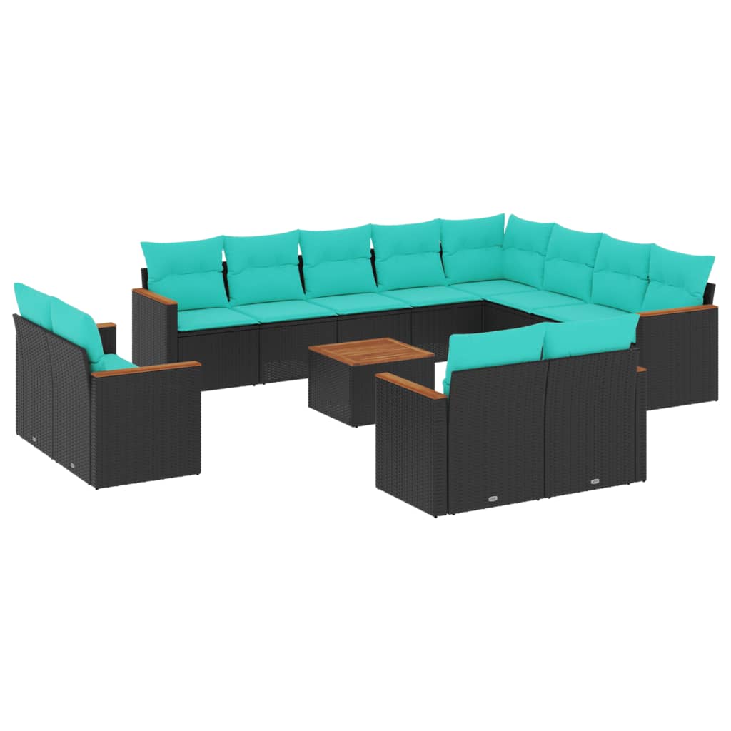 13 Piece Garden Sofa Set with Cushions Black Poly Rattan