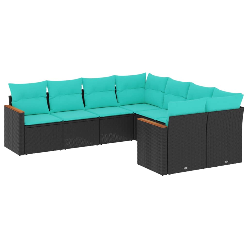 Patio Sofa Set Black PE rattan, powder-coated steel, polyester fabric