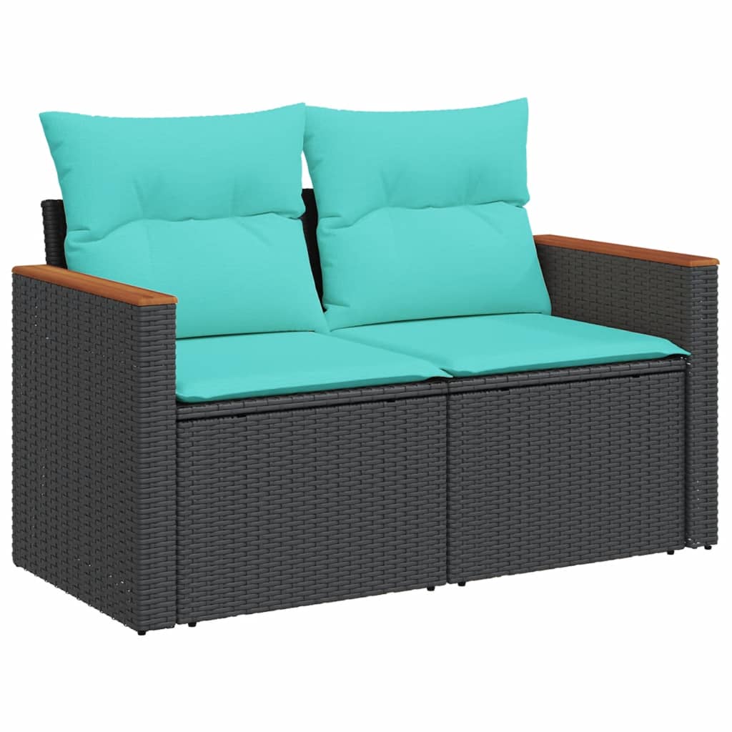 Patio Sofa Set Black and Blue PE rattan and powder-coated steel