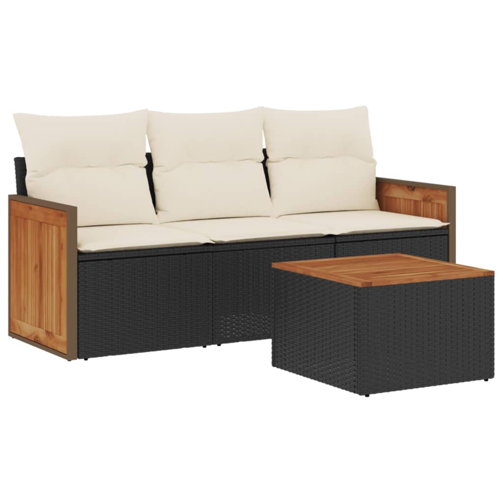 Garden Sofa Set Black PE rattan, powder-coated steel, acacia wood