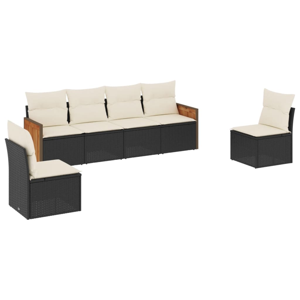 Garden Sofa Set Black PE Rattan, Powder-Coated Steel 6 Piece Set