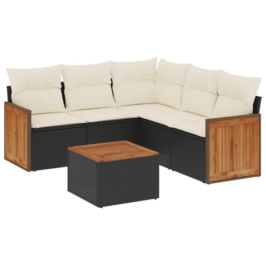 Garden Sofa Set Black Poly Rattan Large Adjustable Feet