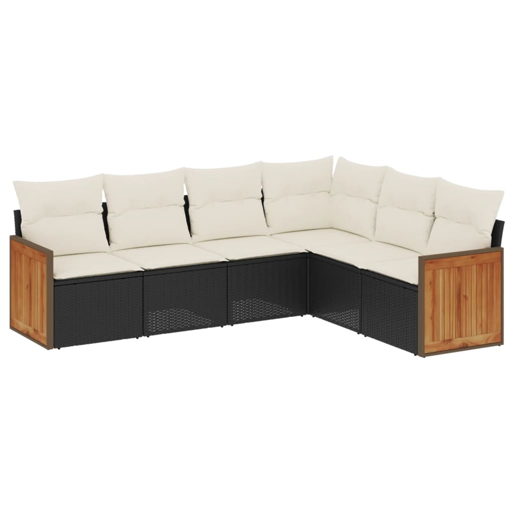 Garden Sofa Set Black PE rattan, powder-coated steel, 100% polyester