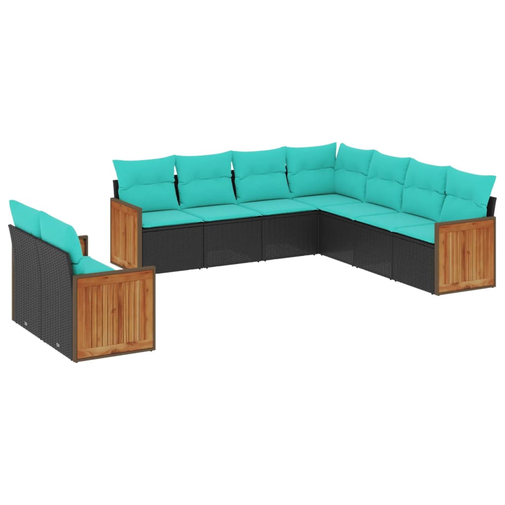 Patio Sofa Set Black PE rattan 9 Piece Set Modular