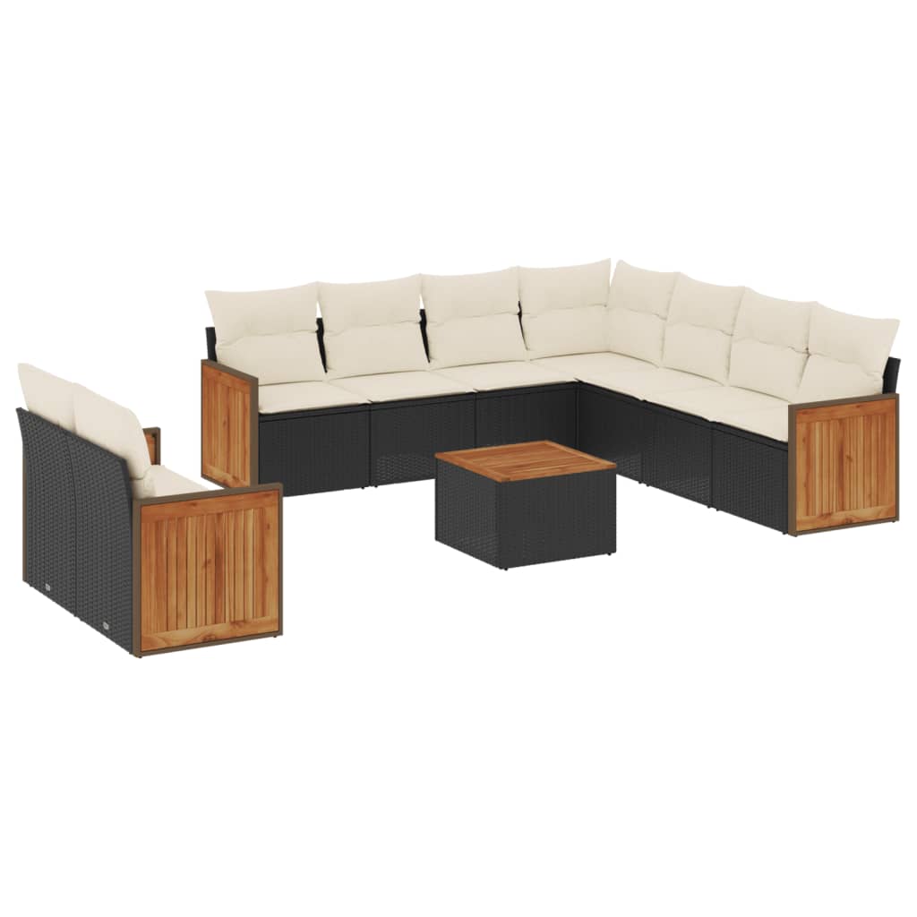 Garden Sofa Set Black PE Rattan Large Adjustable Feet
