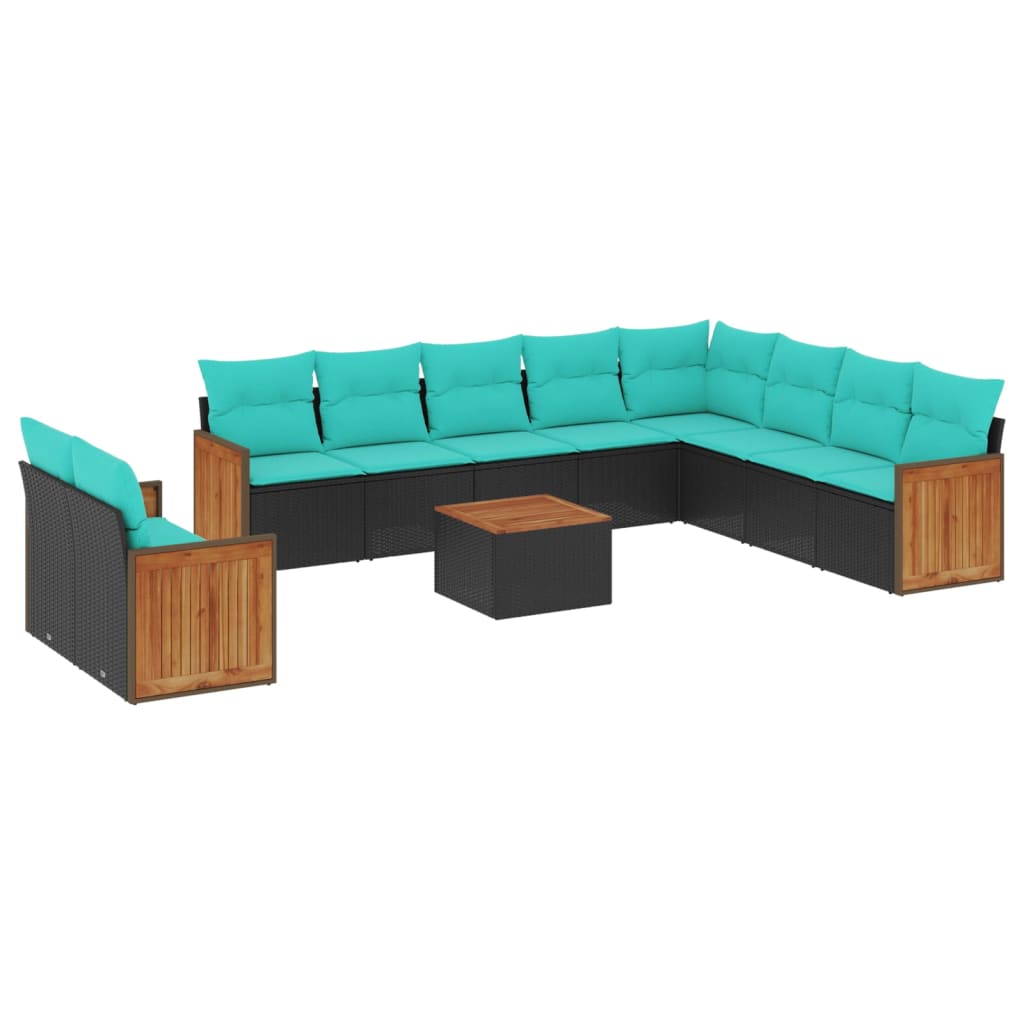 11 Piece Garden Sofa Set with Cushions Black Poly Rattan