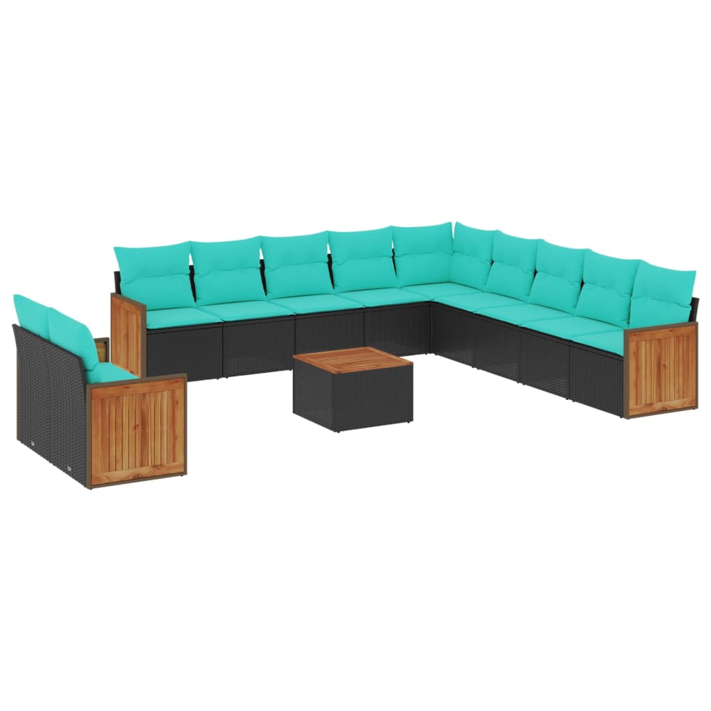 12 Piece Garden Sofa Set with Cushions Black Poly Rattan