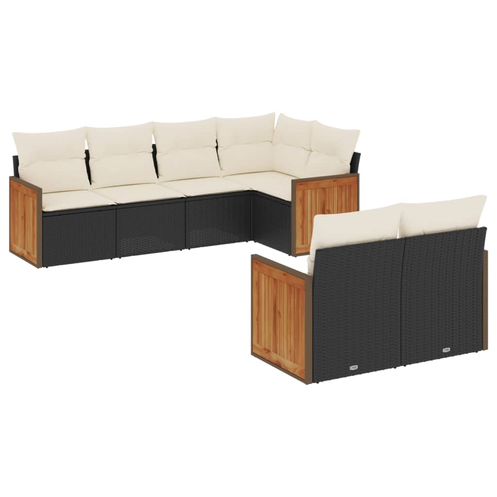 Garden Sofa Set Black PE Rattan 7 Piece Set Adjustable Feet