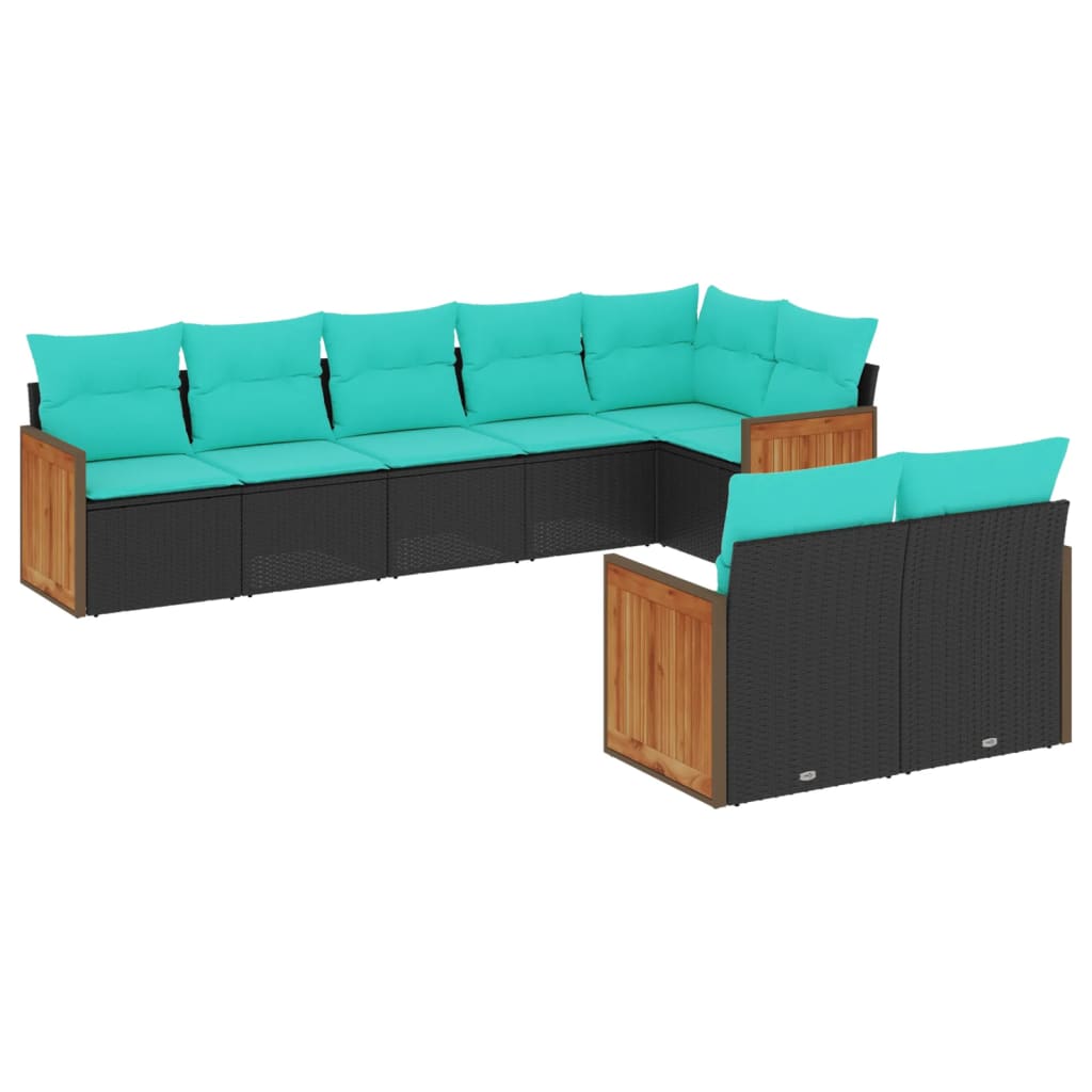 Patio Sofa Set Black PE rattan Large Adjustable Feet