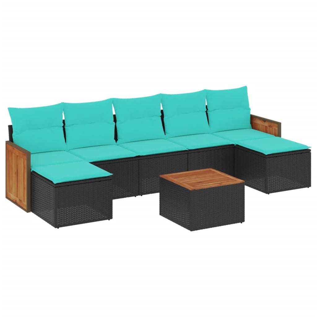 8 Piece Patio Sofa Set with Cushions Black Poly Rattan