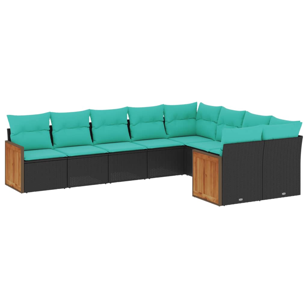 Patio Sofa Set Black PE Rattan 9 Piece Set Modular